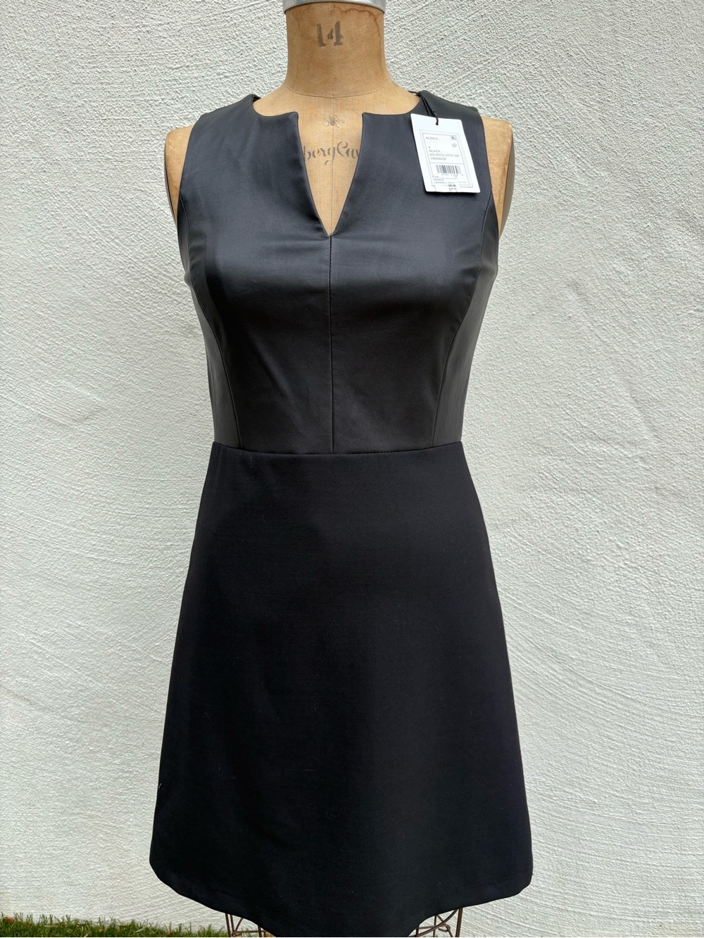Theory Alinea Sleeveless Black Leather Bodice A-Line Dress